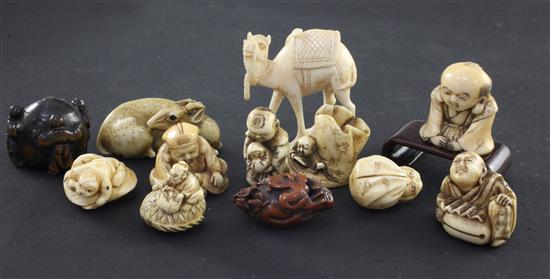Eight Japanese ivory netsuke and four other items, late 19th / early 20th century,
